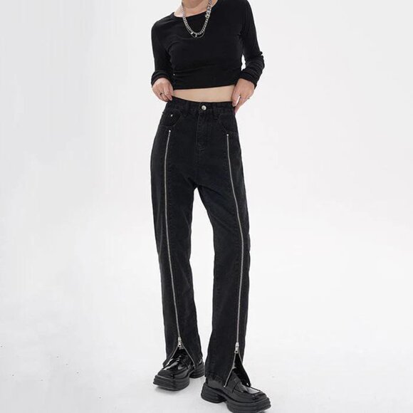 Italian Zip Up Leg Grunge Jeans - Picture 2 of 4